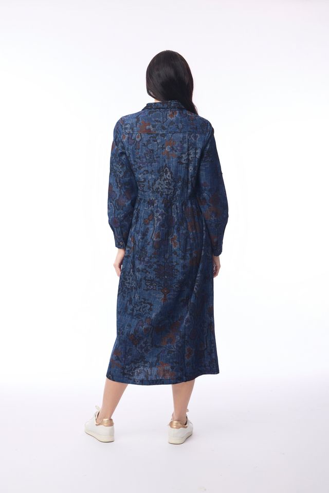 Orientique Tabriz Cotton Midi Shirt Dress – Navy | Orientique