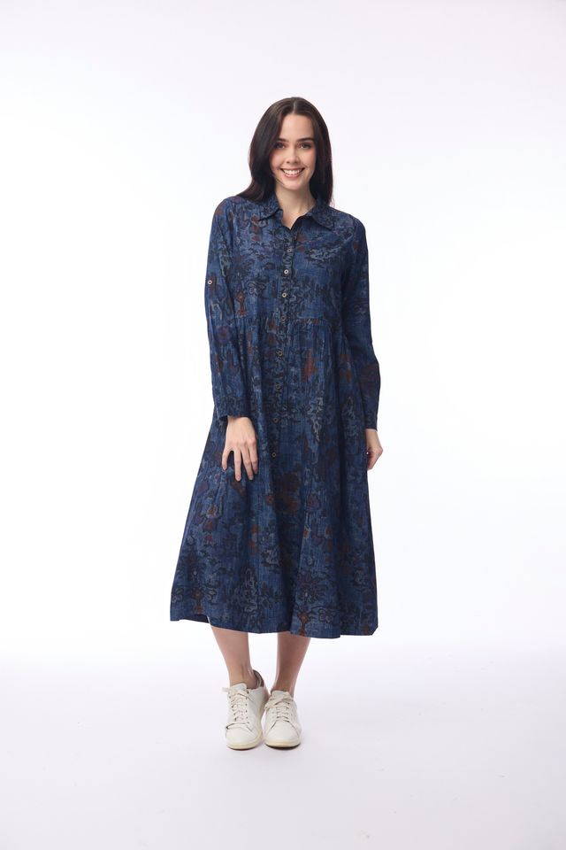 Orientique Tabriz Cotton Midi Shirt Dress – Navy | Orientique