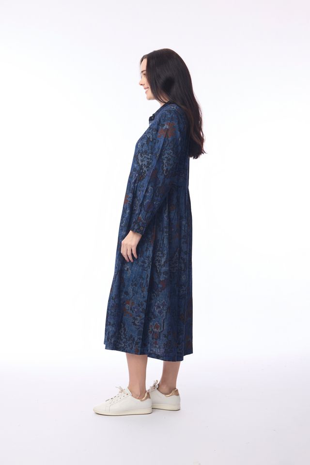 Orientique Tabriz Cotton Midi Shirt Dress – Navy | Orientique