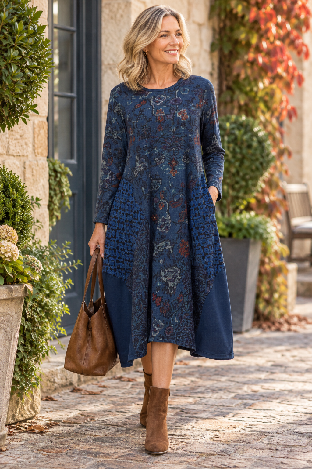 Tabriz Cotton Bubble Dress – Navy | Orientique