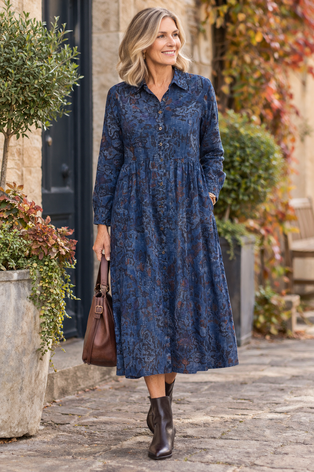 Orientique Tabriz Cotton Midi Shirt Dress – Navy | Orientique