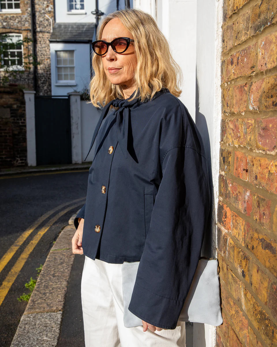 Tyla Cropped Trench Jacket | Navy | Chalk