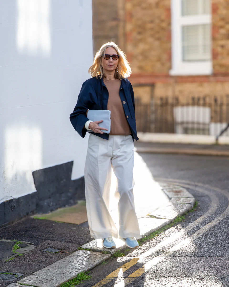 Tyla Cropped Trench Jacket | Navy | Chalk