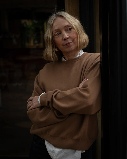 Uma Classic Boyfriend Jumper | Brick | Chalk