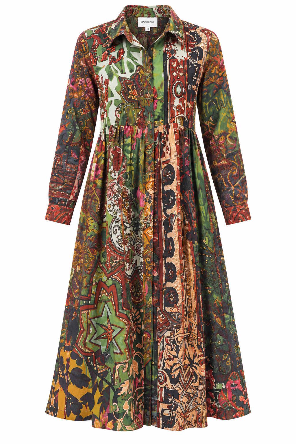 Vintage Print Cotton Midi Shirt Dress | Orientique