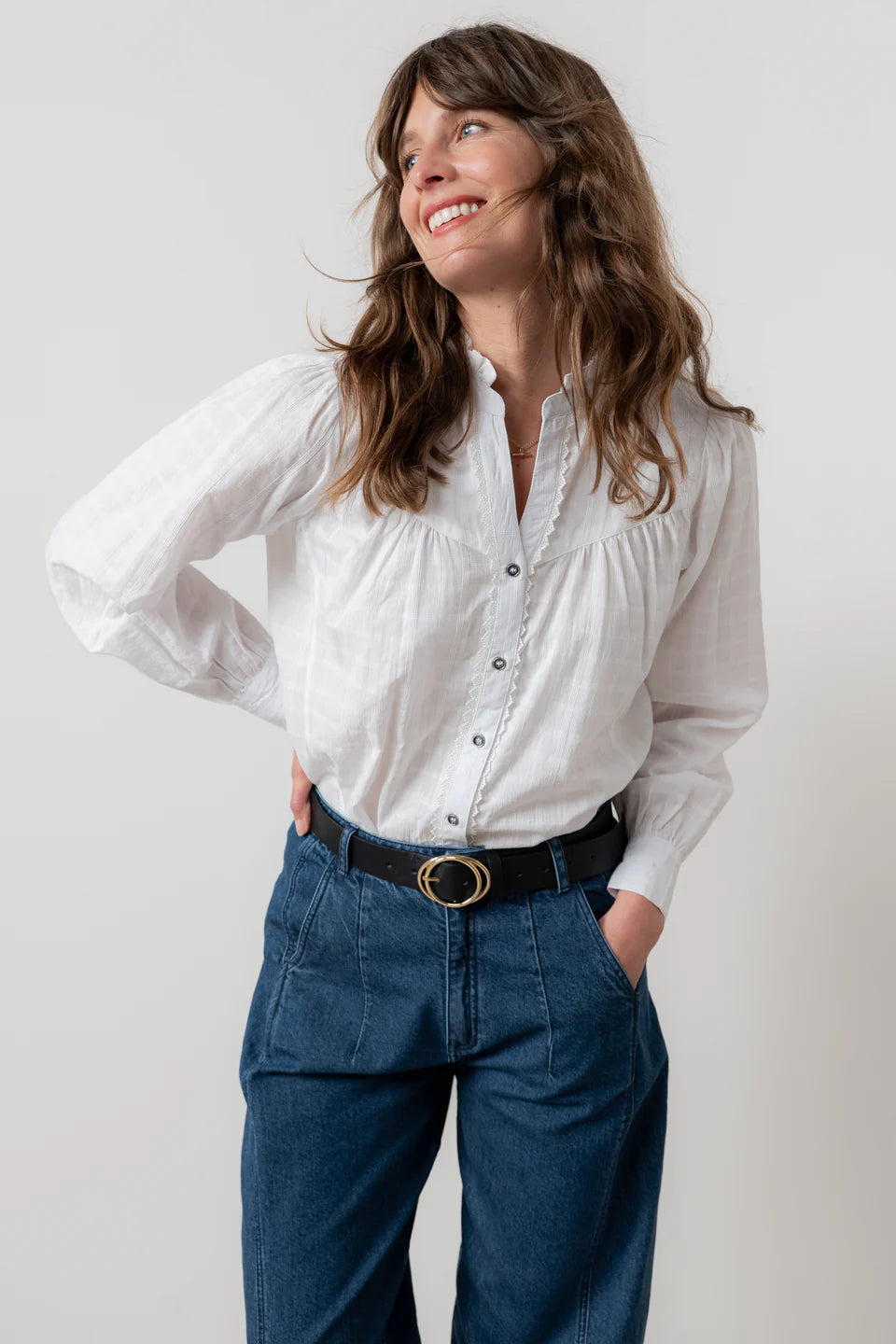 White Plain Wayfaring Check Blouse | Lily & Me LM25644