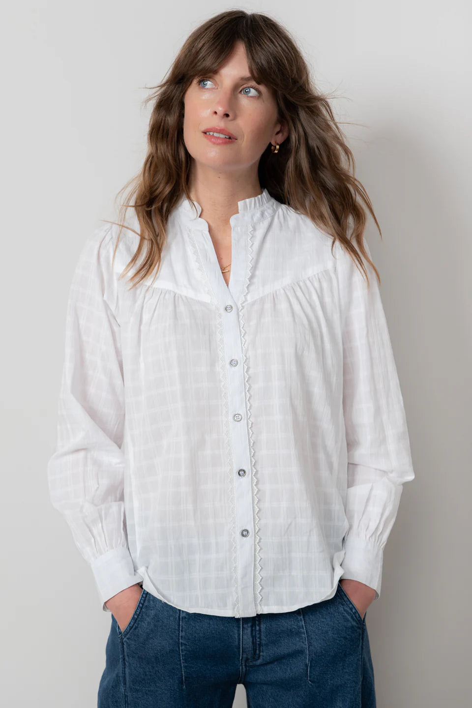 White Plain Wayfaring Check Blouse | Lily & Me LM25644