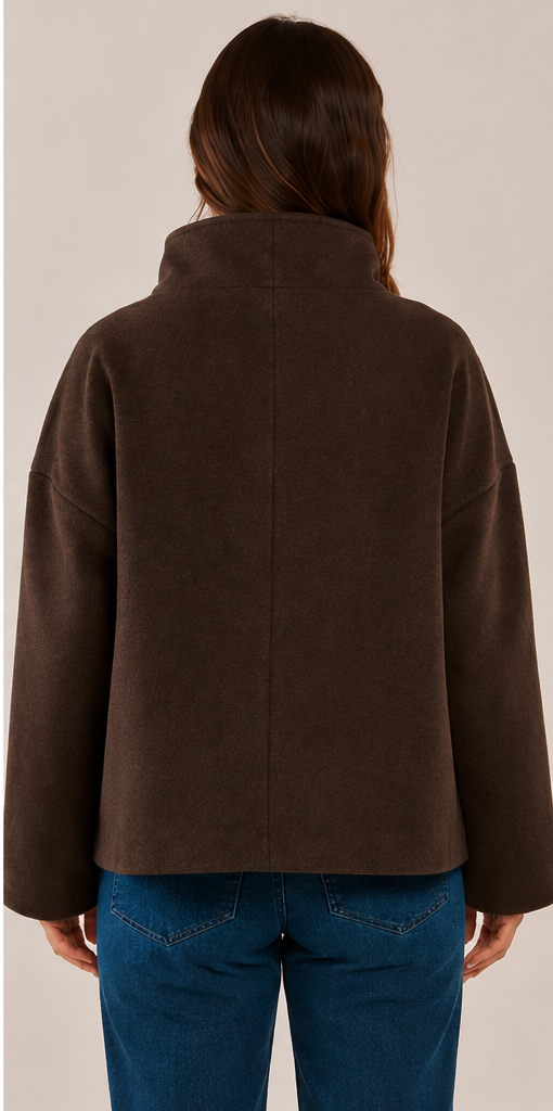 Chocolate Brown Funnel Neck Jacket | Betty Basics