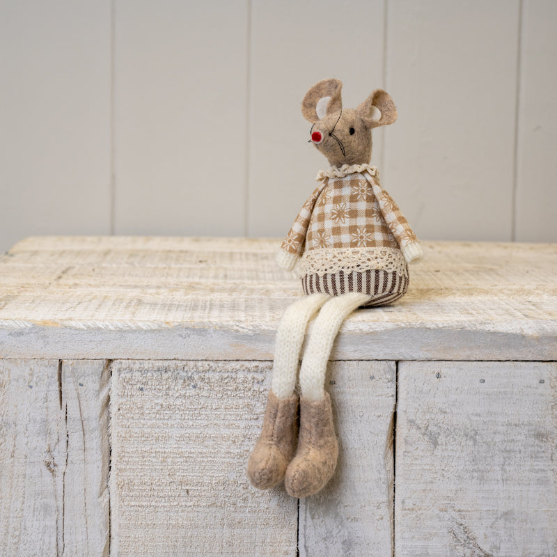 Brown Fabric Sitting Mouse | Satchville