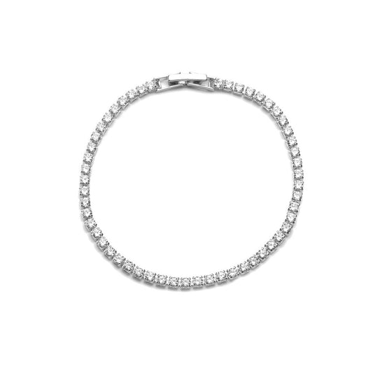 Cubic Zirconia Bracelet in Silver and Clear Stones | White Leaf