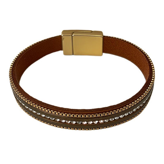 Wide Multi Row Magnetic Bracelet in Chocolate & Gold