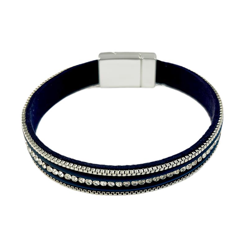 Wide Multi Row Magnetic Bracelet in Navy & Silver