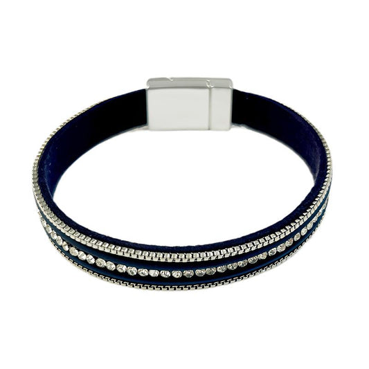 Wide Multi Row Magnetic Bracelet in Navy & Silver