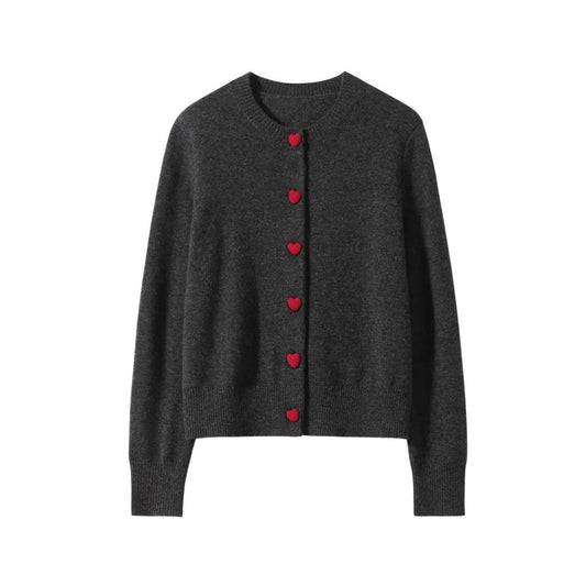 Red Heart Buttons Grey Cardigan | Last True Angel