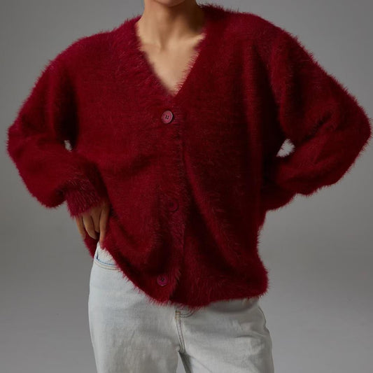 Wine Cosy Knit Oversized Cardigan | Last True Angel