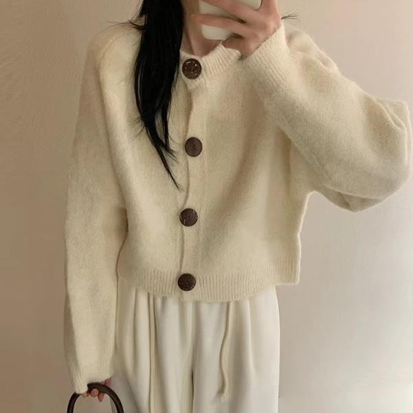 Cream Brushed Knit Wool Blend Cropped Cardigan | Last True Angel