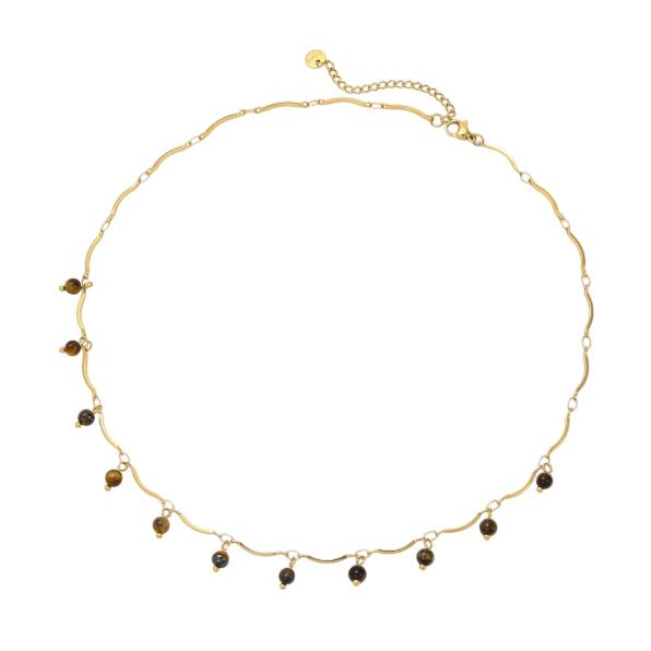 Tiger Eye Natural Stone Droplet Necklace in Gold | White Leaf