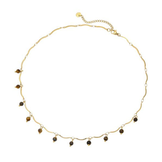 Tiger Eye Natural Stone Droplet Necklace in Gold | White Leaf