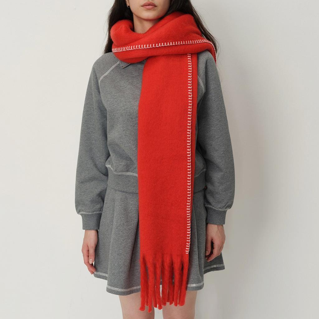 Thick Brushed Blanket Stitch Scarf in Vibrant Red | White Leaf
