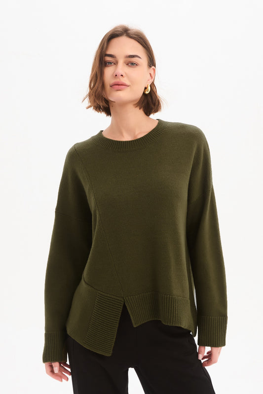 Tirelli Asymmetric Rib Detail Knit – Khaki | 26K3814