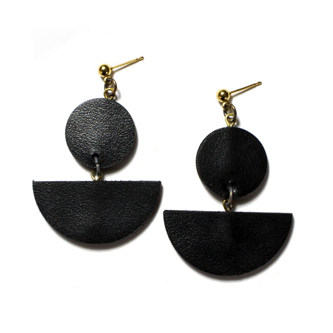 Black Leather drop ear-rings