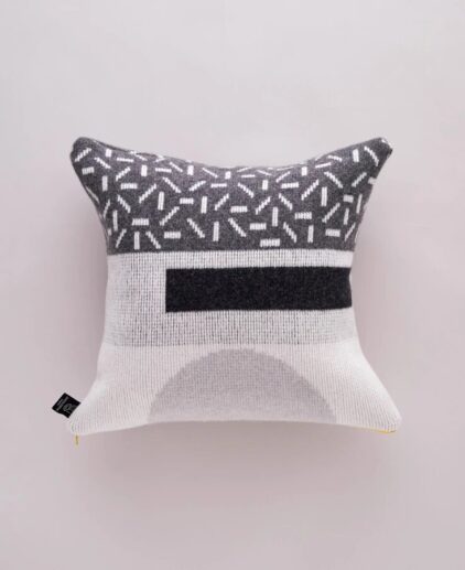 Merino wool grey geometric print cushion