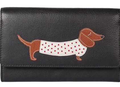 sausage dog flap over leather purse