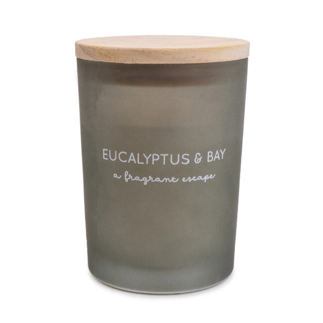 eucalyptus and bay candle in glass jar