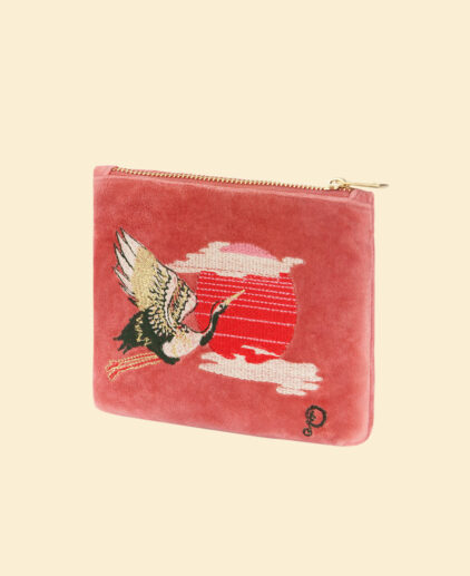 Pink embroidered velvet mini pouch