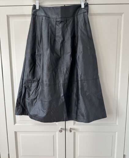 Black faux leather midi skirt