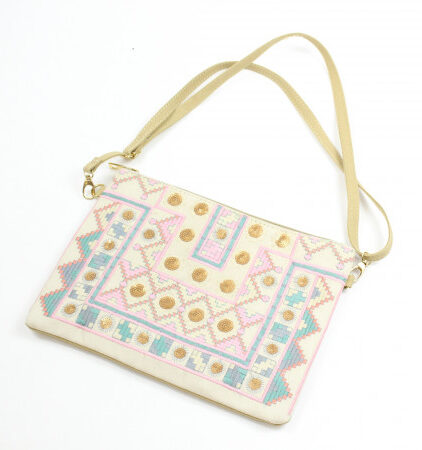 Pink aztec inspired embroidered and sequin bag